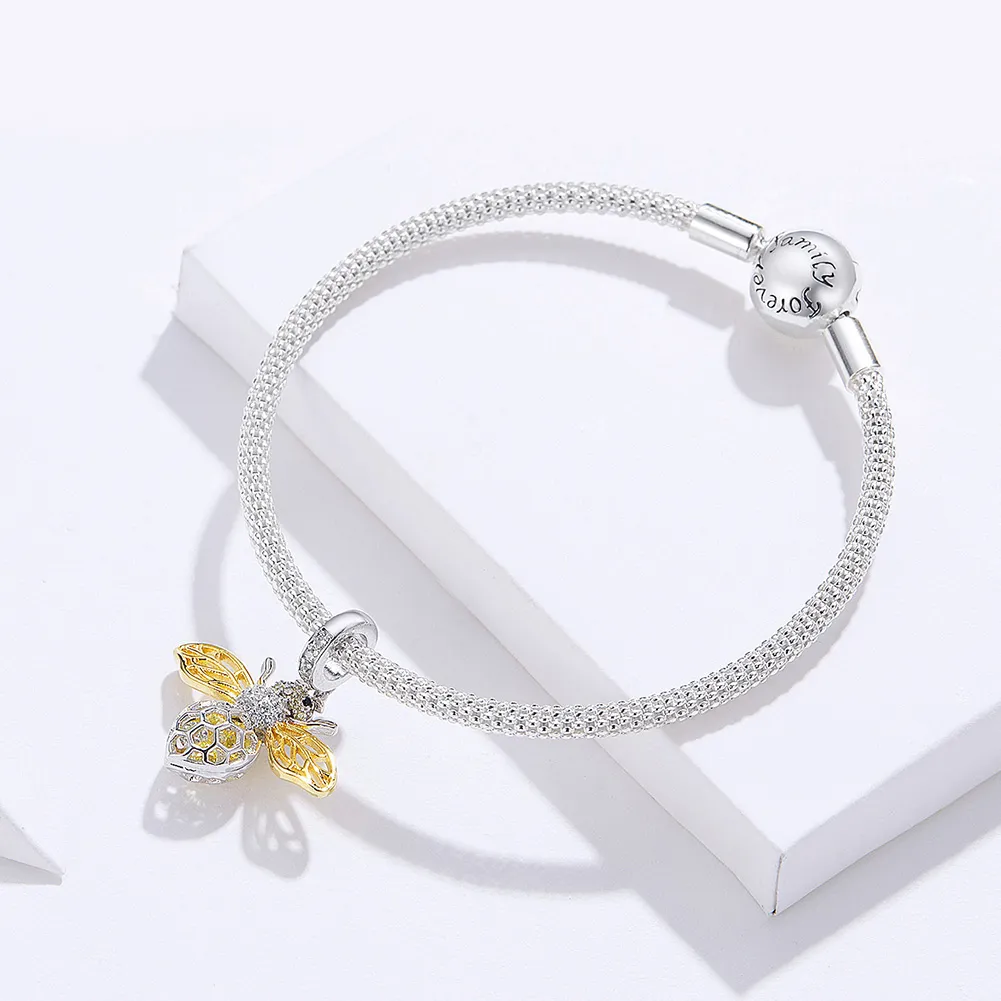 Pandora Style Silver & Gold-Plated Bee Mesh Bracelet - SCB830