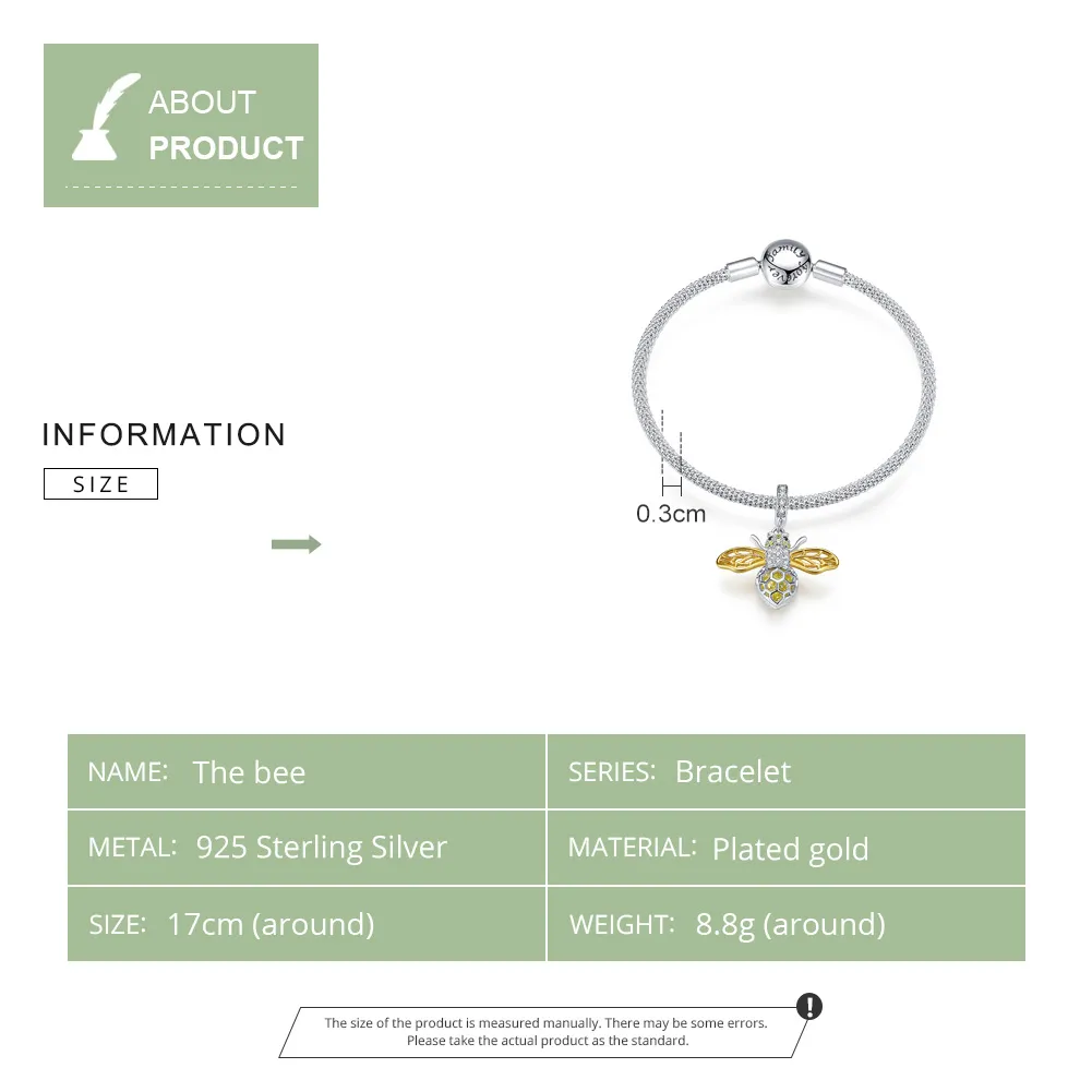Pandora Style Silver & Gold-Plated Bee Mesh Bracelet - SCB830
