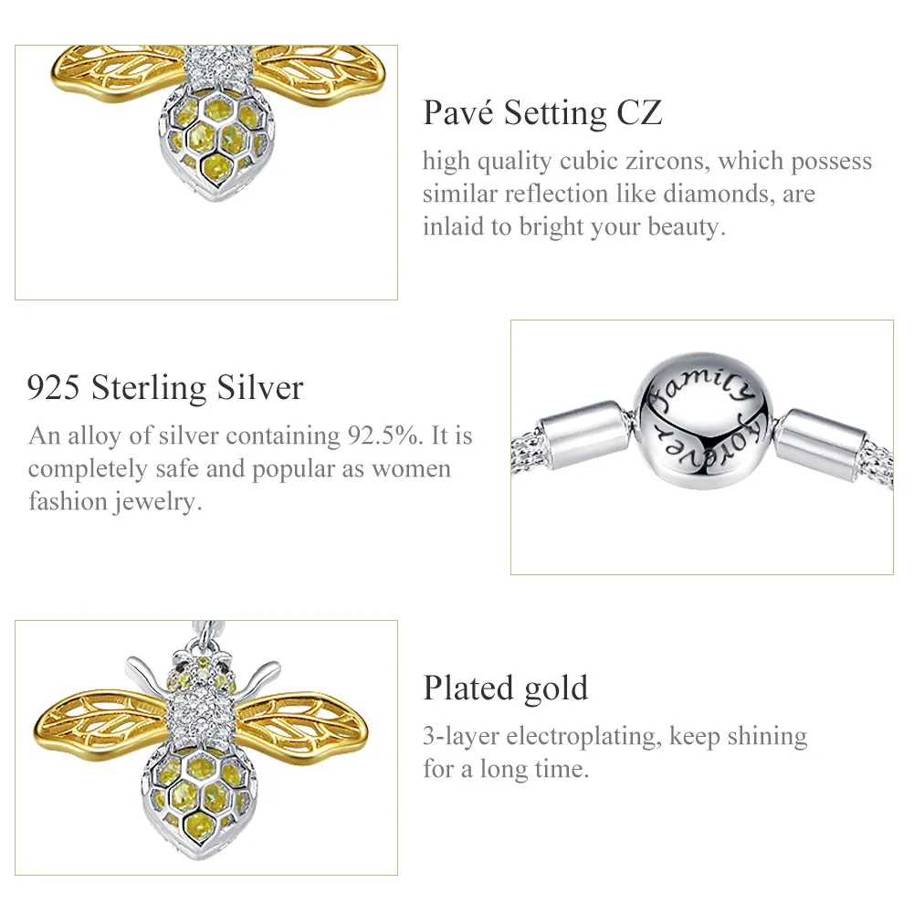 Pandora Style Silver & Gold-Plated Bee Mesh Bracelet - SCB830