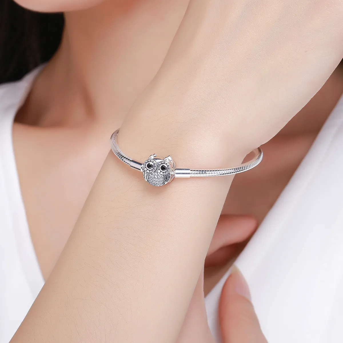 Pandora Style Silver Graduation Cute Owl Chain Bracelet SCB067