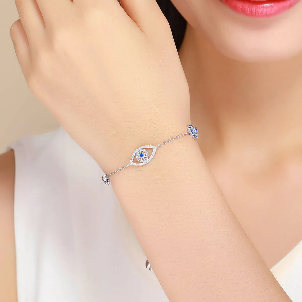 Pandora Style Silver Guardian Eye Chain Slider Bracelet - SCB089