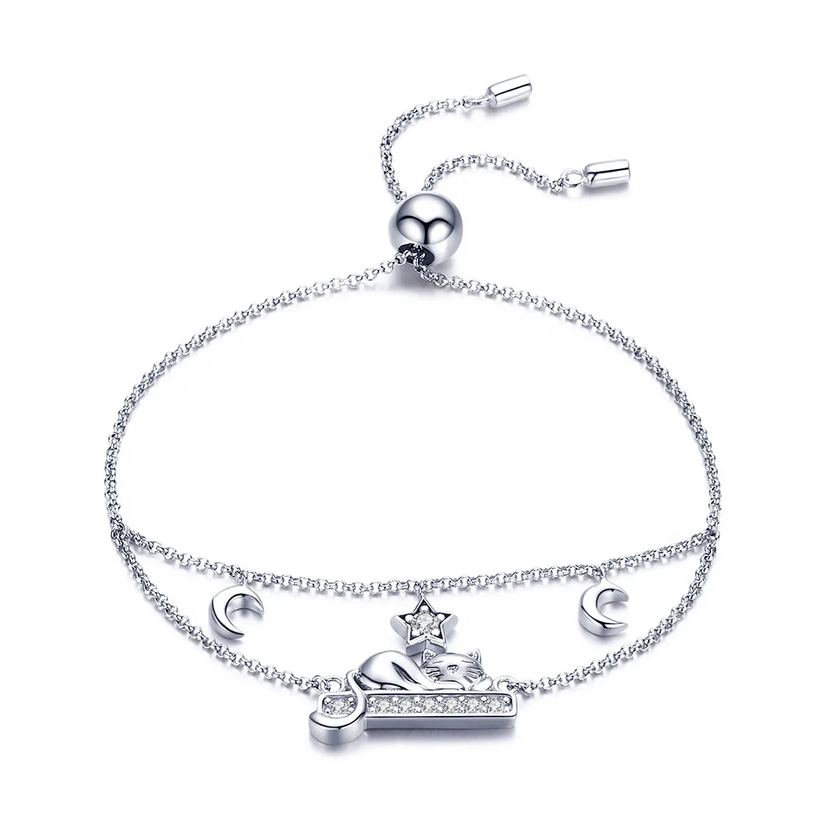 Pandora Style Silver Happy Kitty Chain Slider Bracelet - SCB129