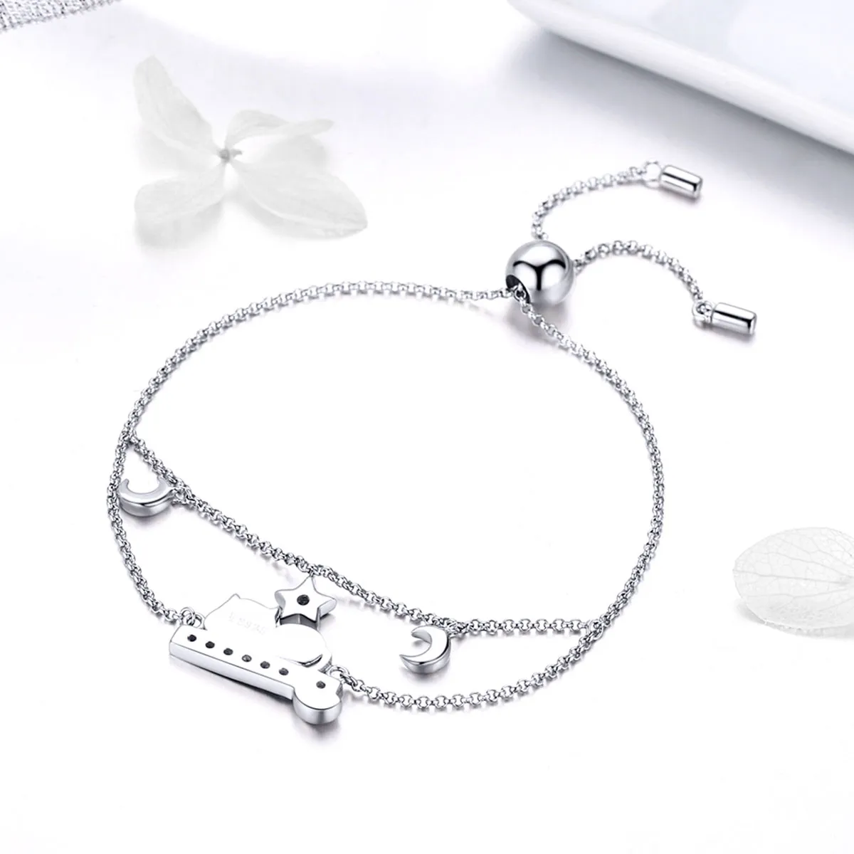Pandora Style Silver Happy Kitty Chain Slider Bracelet - SCB129