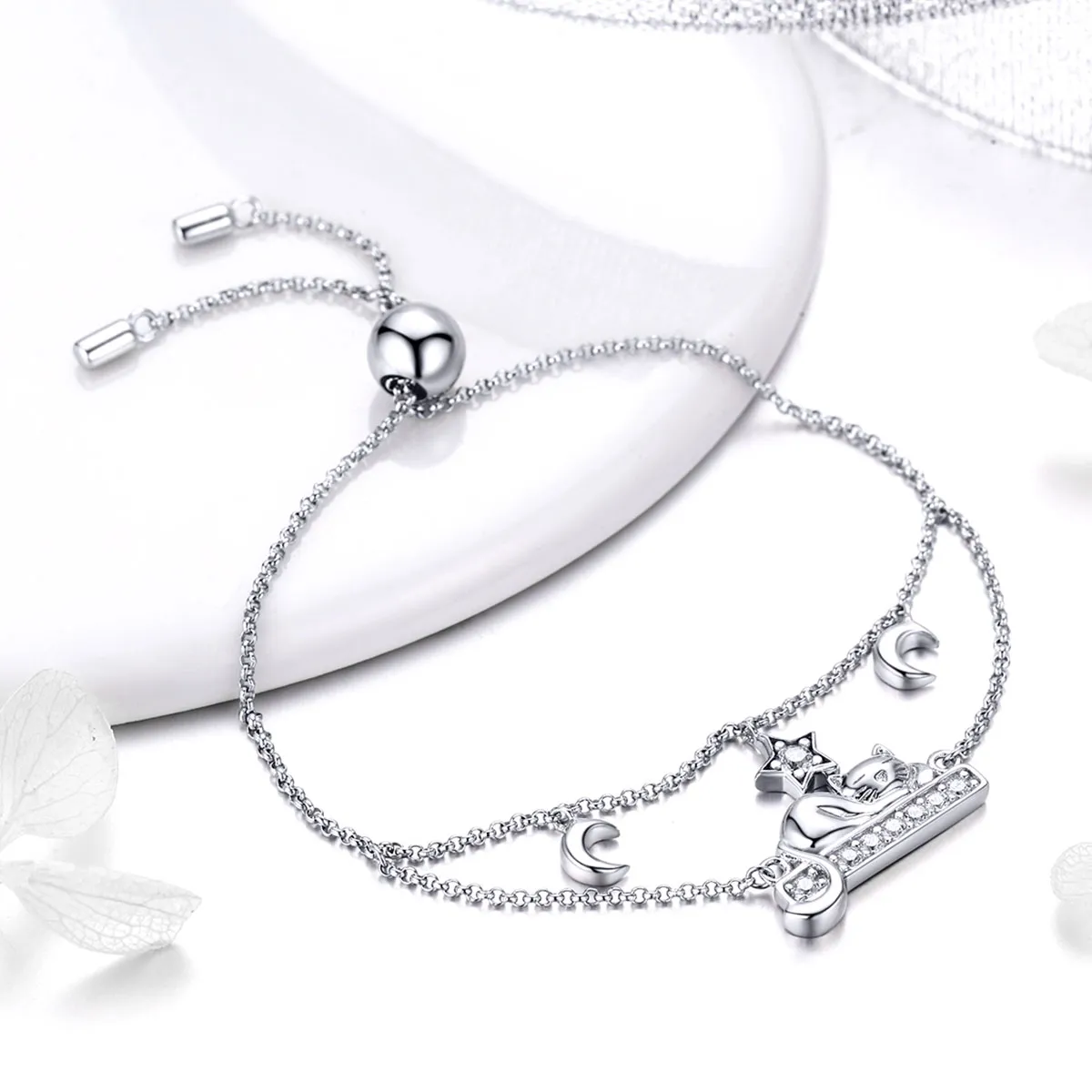 Pandora Style Silver Happy Kitty Chain Slider Bracelet - SCB129