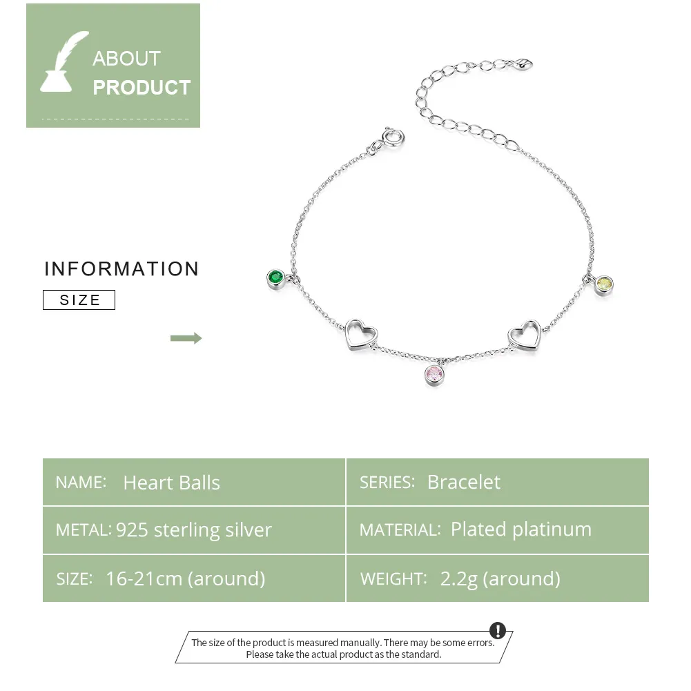 Pandora Style Silver Heart Balls Girl Slider Bracelet - SCB180