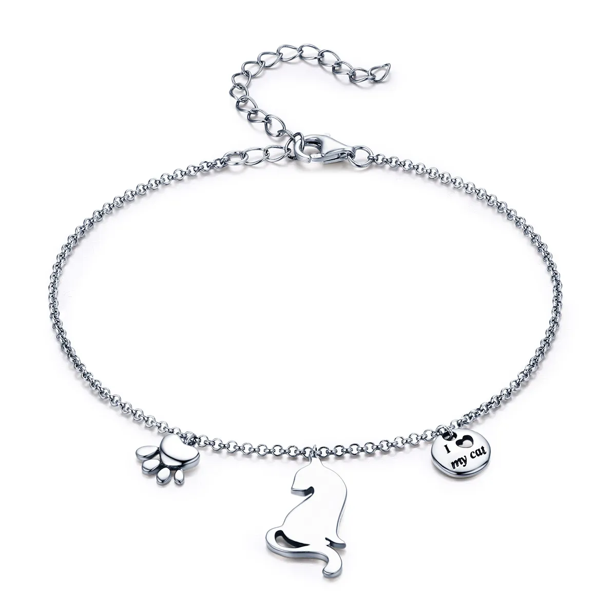 pandora style silver i love cat finished chain slider bracelet scb070