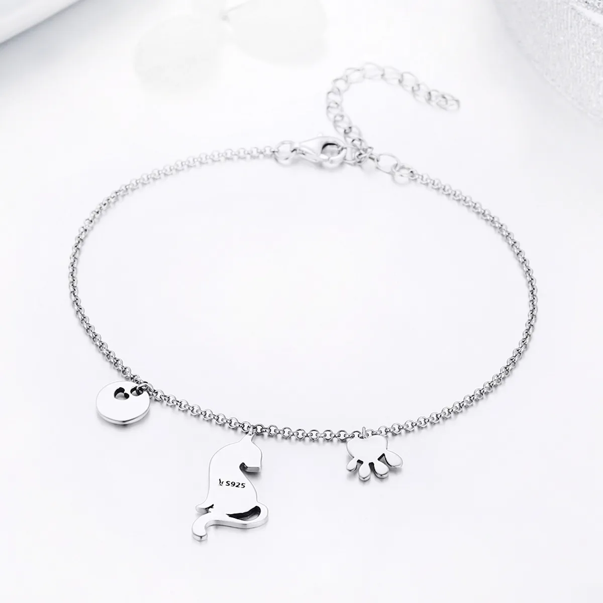 Pandora Style Silver I Love Cat Finished Chain Slider Bracelet - SCB070