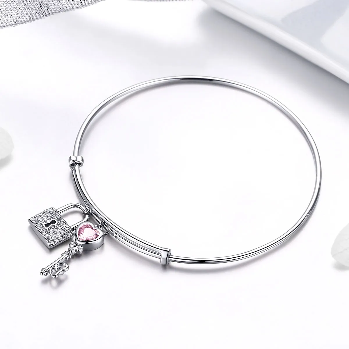 Pandora Style Silver Love Lock Charm Bangle - SCB127