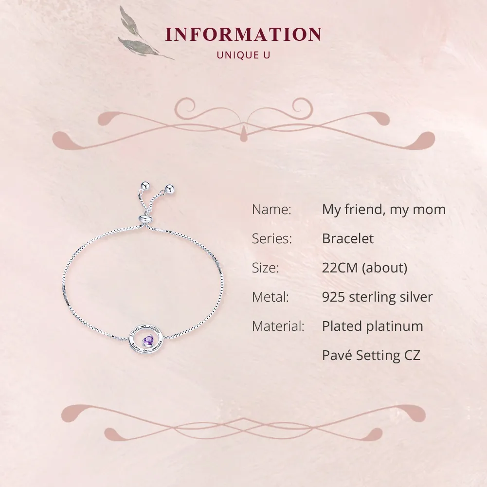 Pandora Style Silver My Friend, My Mom Chain Slider Bracelet - SCB178