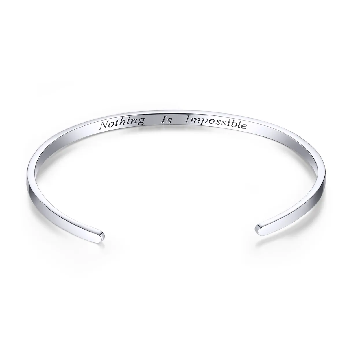 Pandora Style Silver Nothing Is Impossible Open Cuff Bangle - SCB160