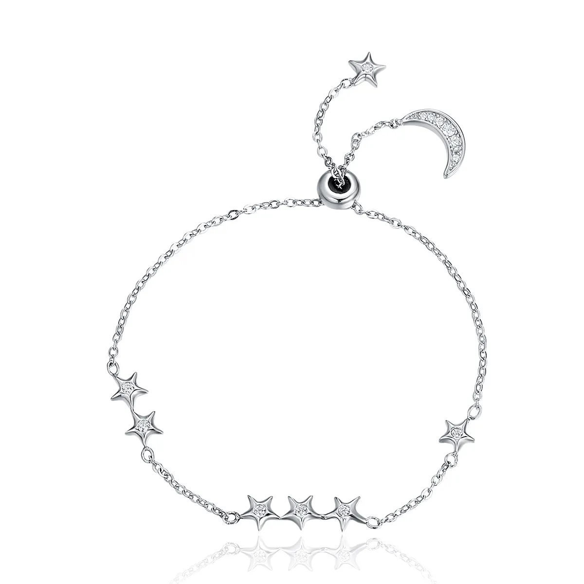 Pandora Style Silver Whisper of Star and Moon Slider Bracelet - SCB007