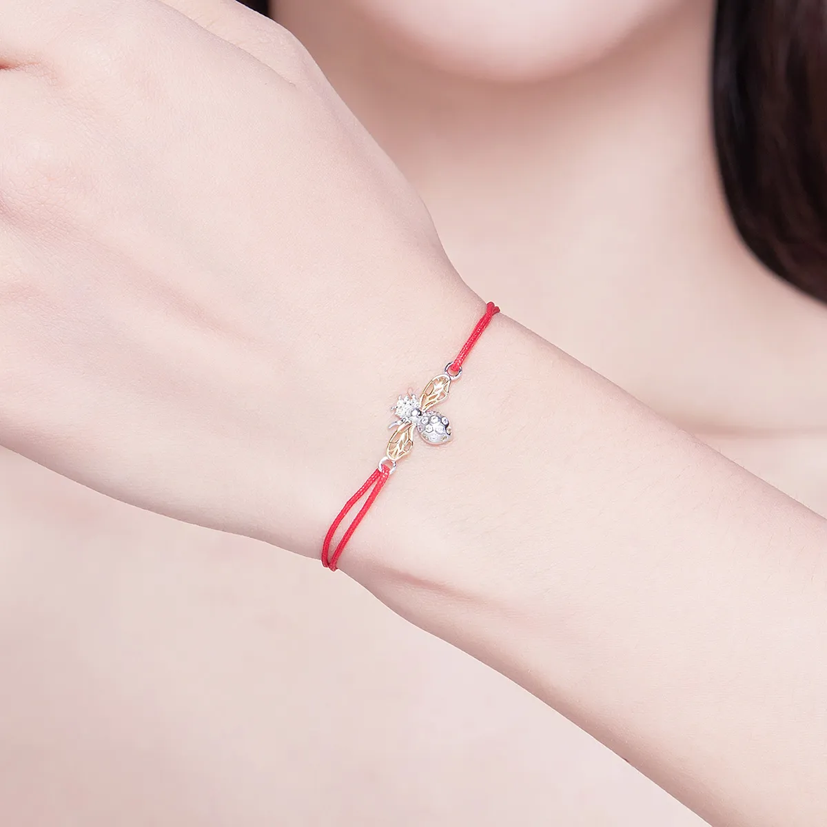 Red Rope with Silver & Gold-Plated Bee Bracelet - SCB156