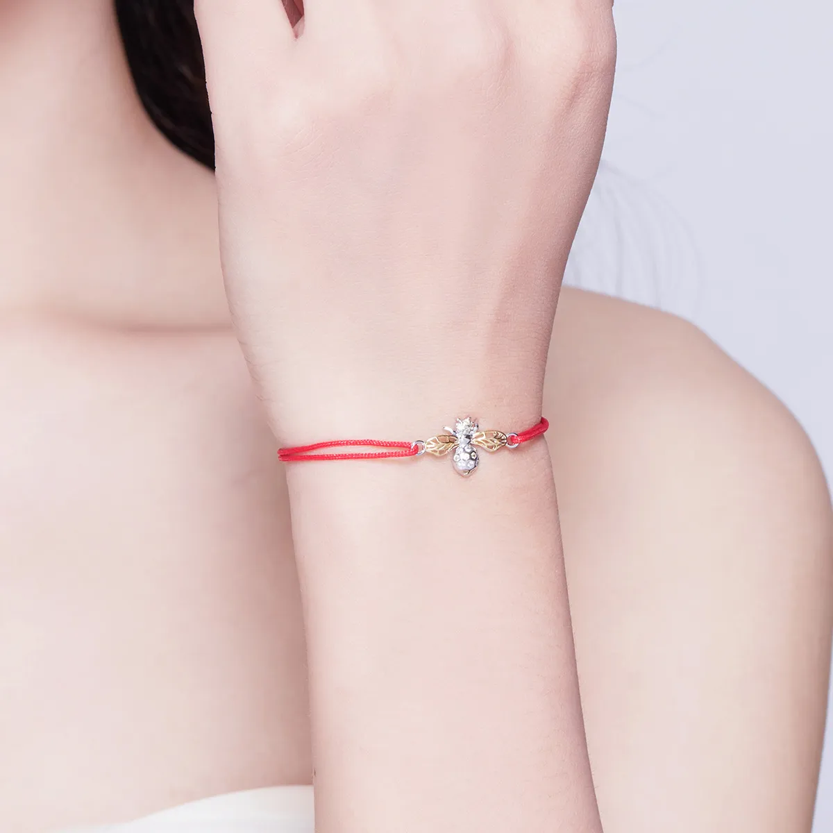 Red Rope with Silver & Gold-Plated Bee Bracelet - SCB156