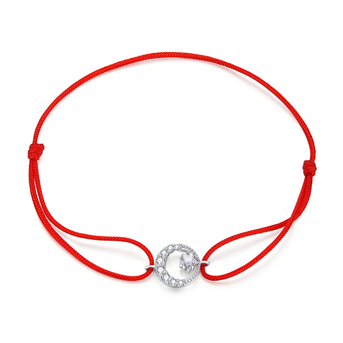 Red Rope with Silver Star In Moonlight E Clasp Bracelet - SCB177