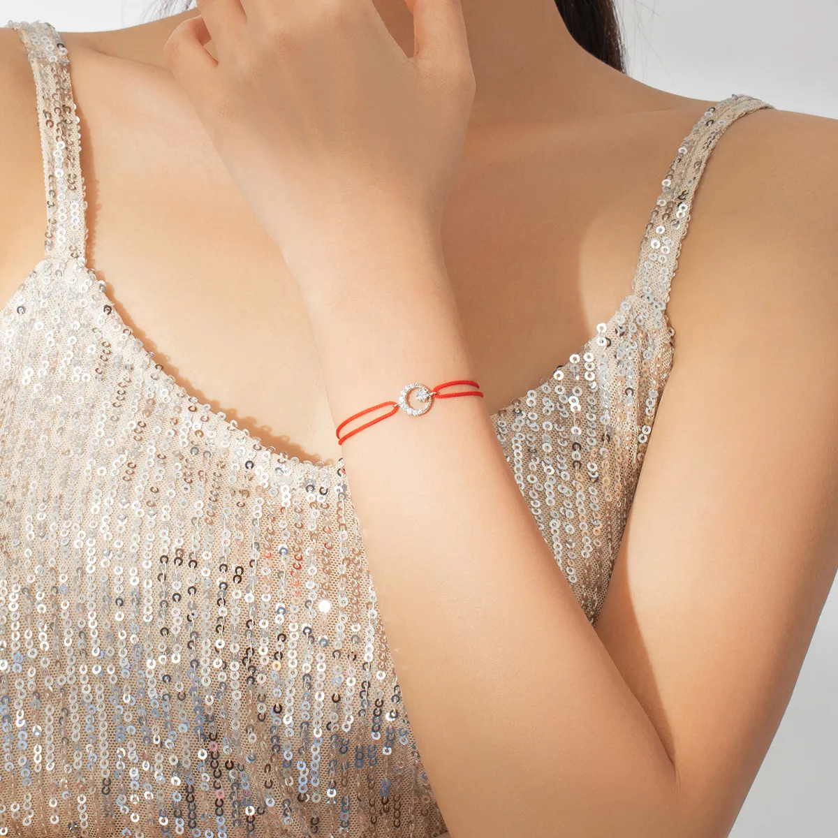 Red Rope with Silver Star In Moonlight E Clasp Bracelet - SCB177