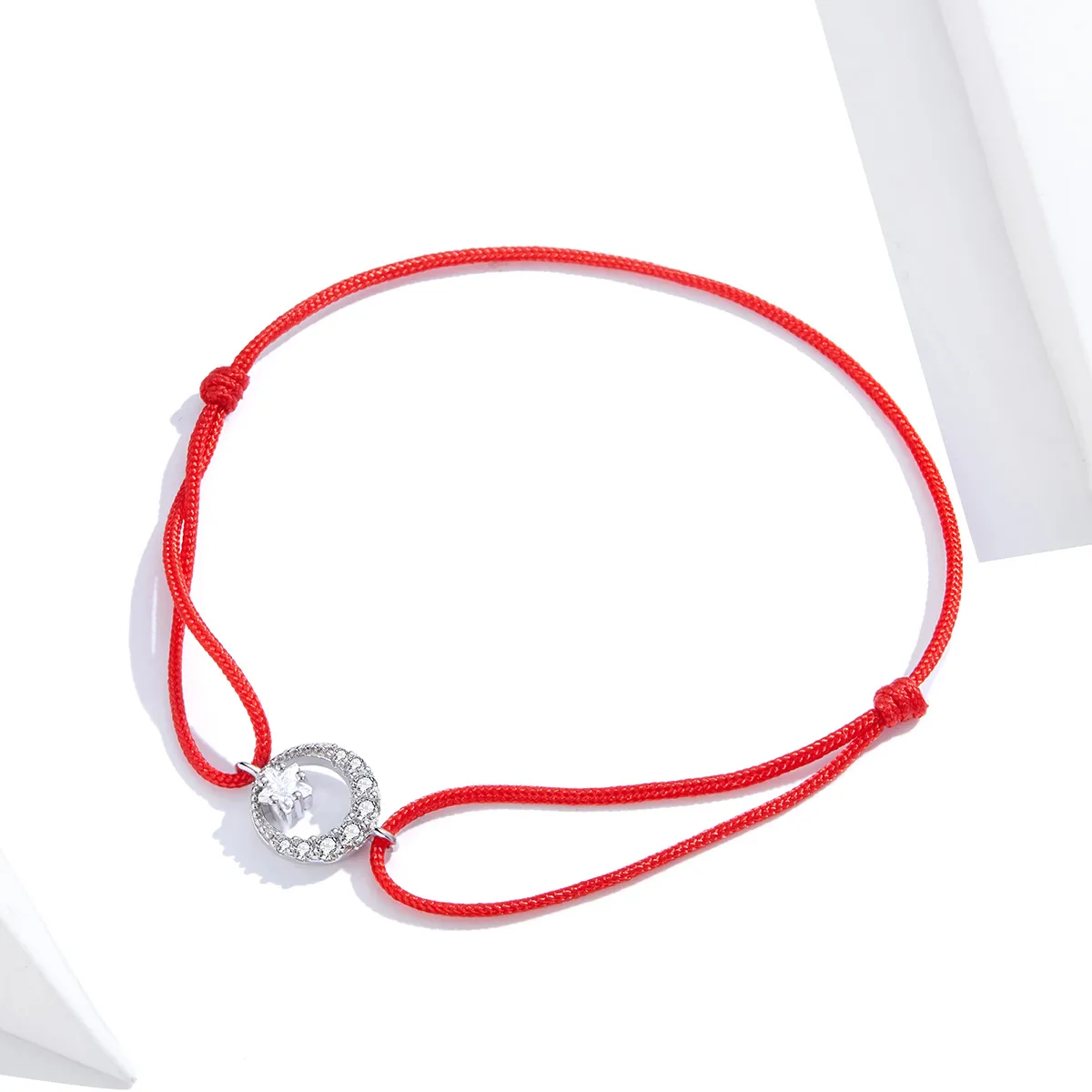 Red Rope with Silver Star In Moonlight E Clasp Bracelet - SCB177