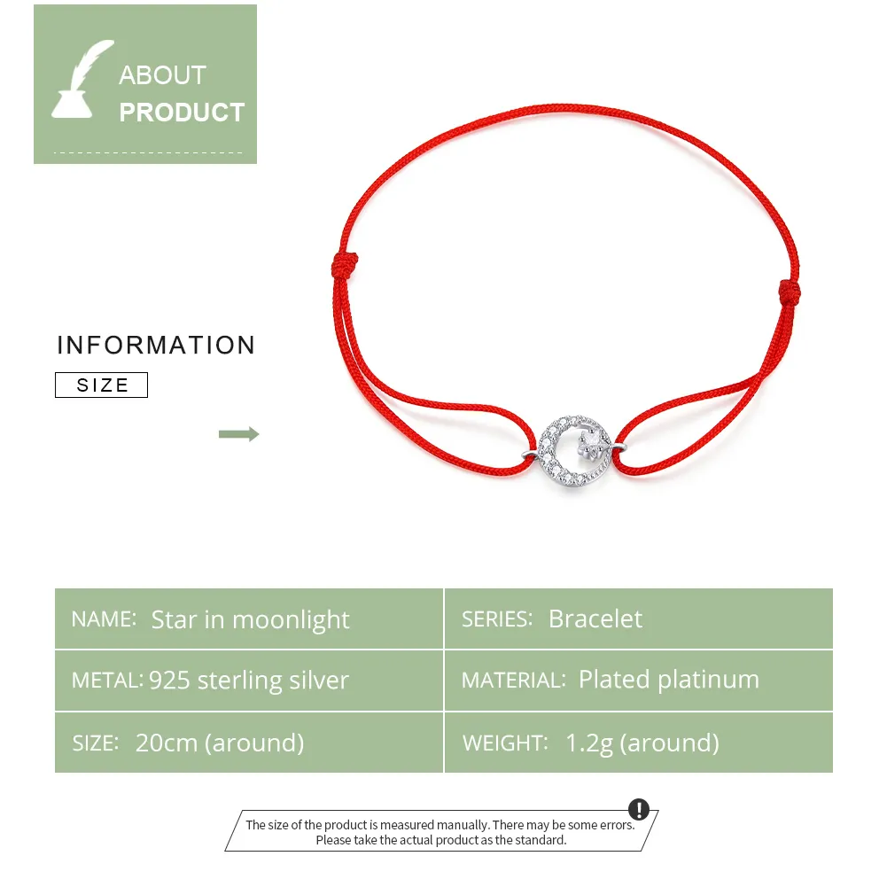 Red Rope with Silver Star In Moonlight E Clasp Bracelet - SCB177