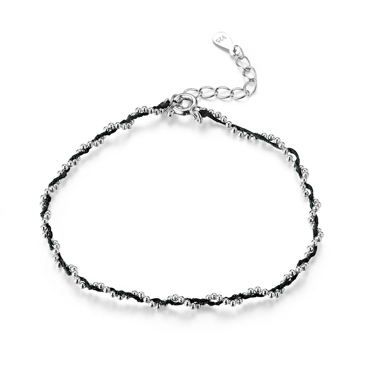 Silver & Black Rope Bracelet - SCB173-Bk