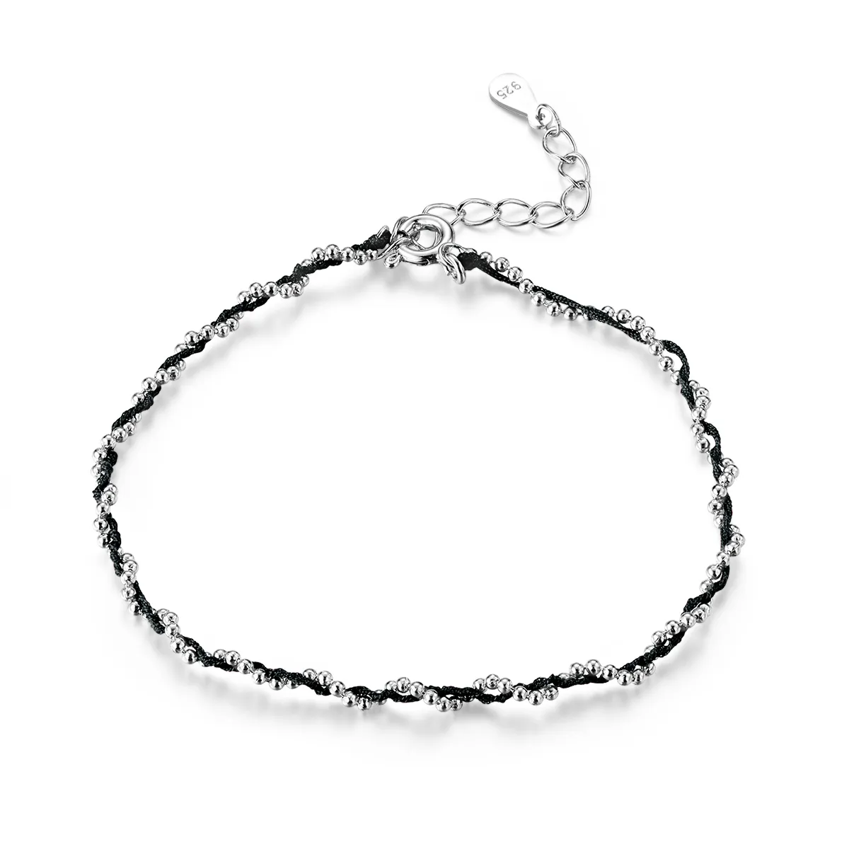 silver black rope bracelet scb173 bk