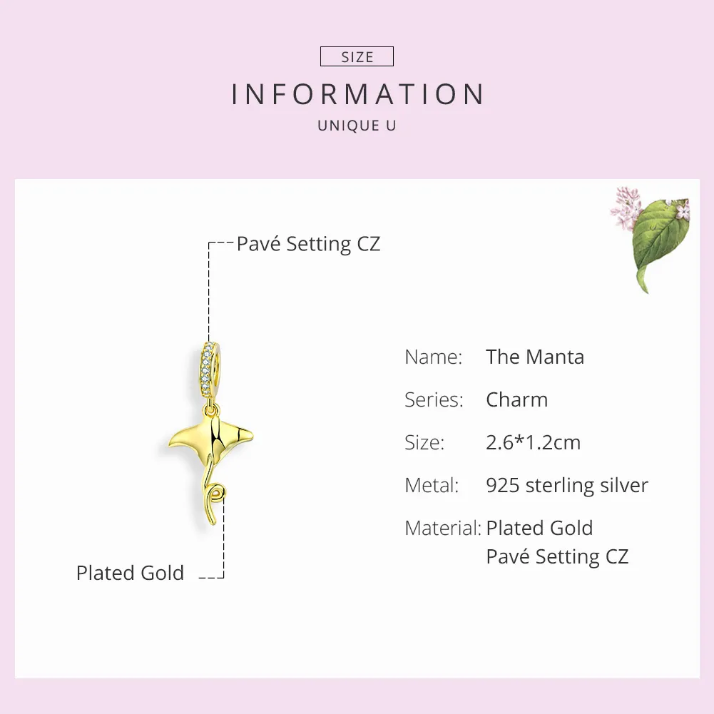 Pandora Style Gold-Plated Manta Dangle - SCC1275