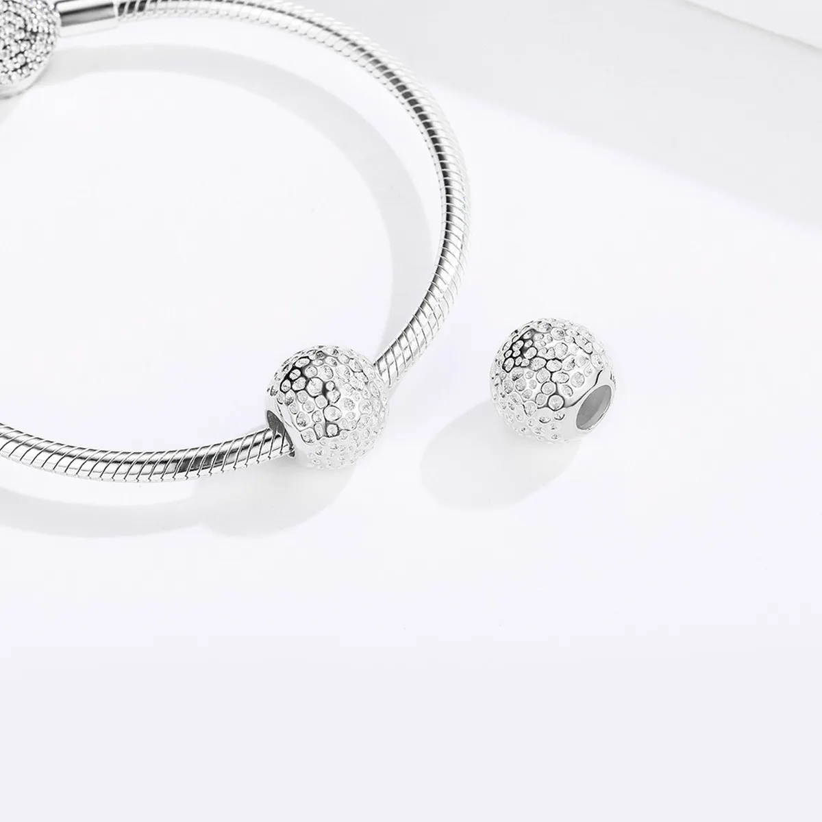 Pandora Style Silver Bead with Texture Charm - SCC1245