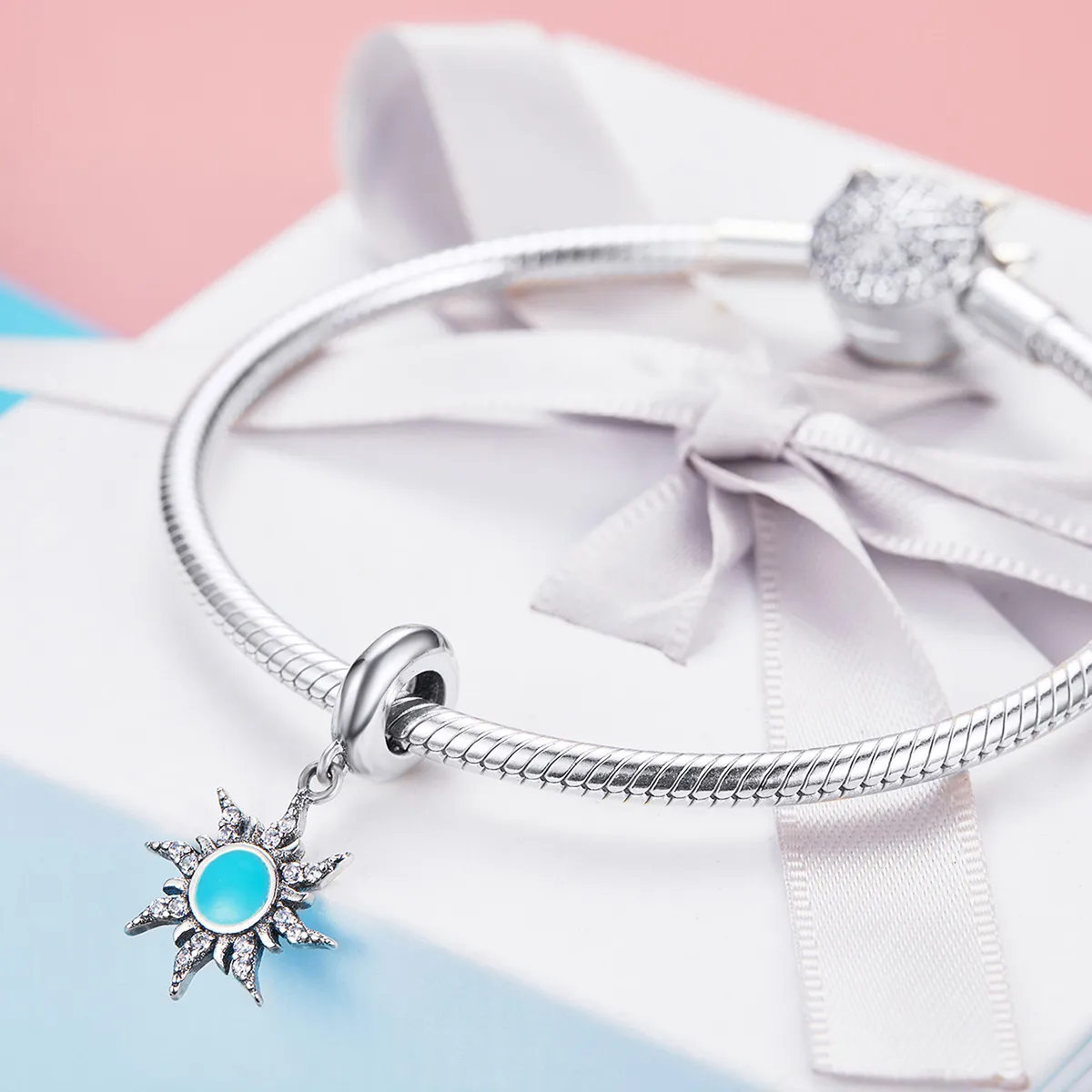 Pandora Style Silver Blue Sun Dangle Charm - SCC1068