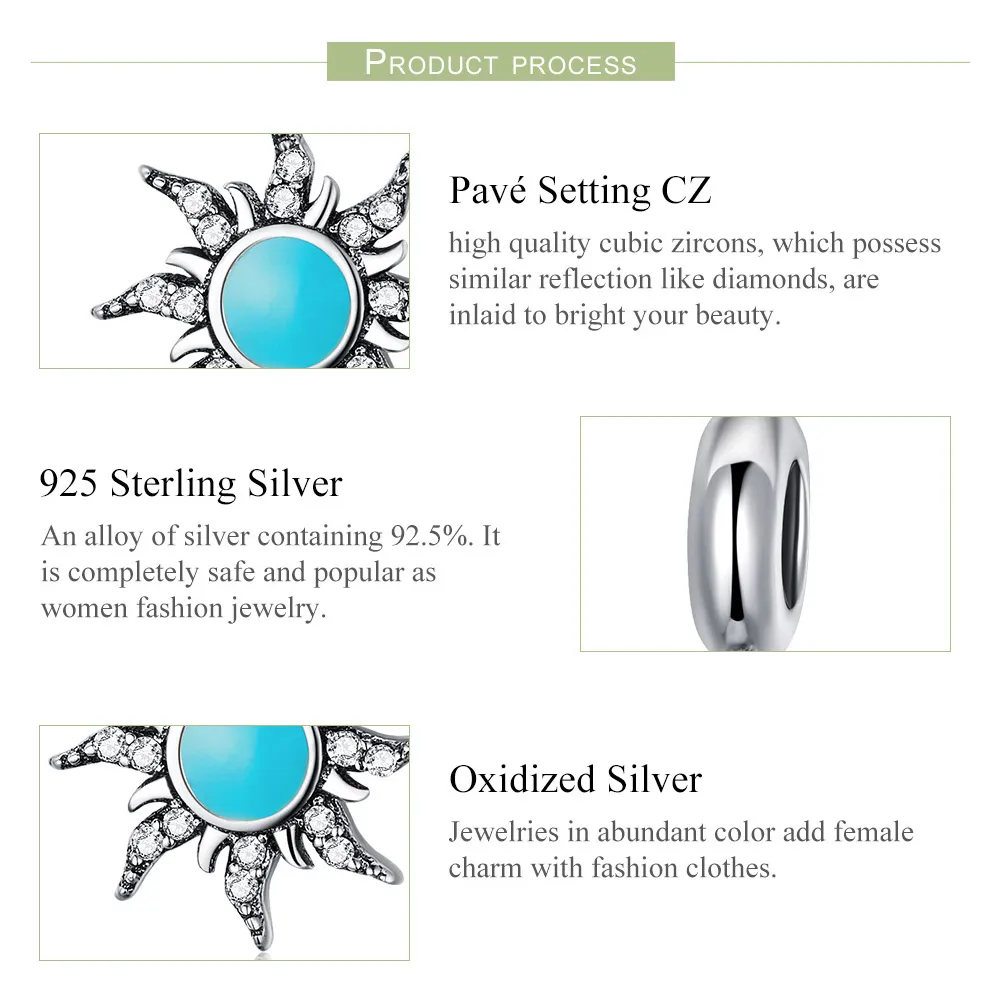 Pandora Style Silver Blue Sun Dangle Charm - SCC1068