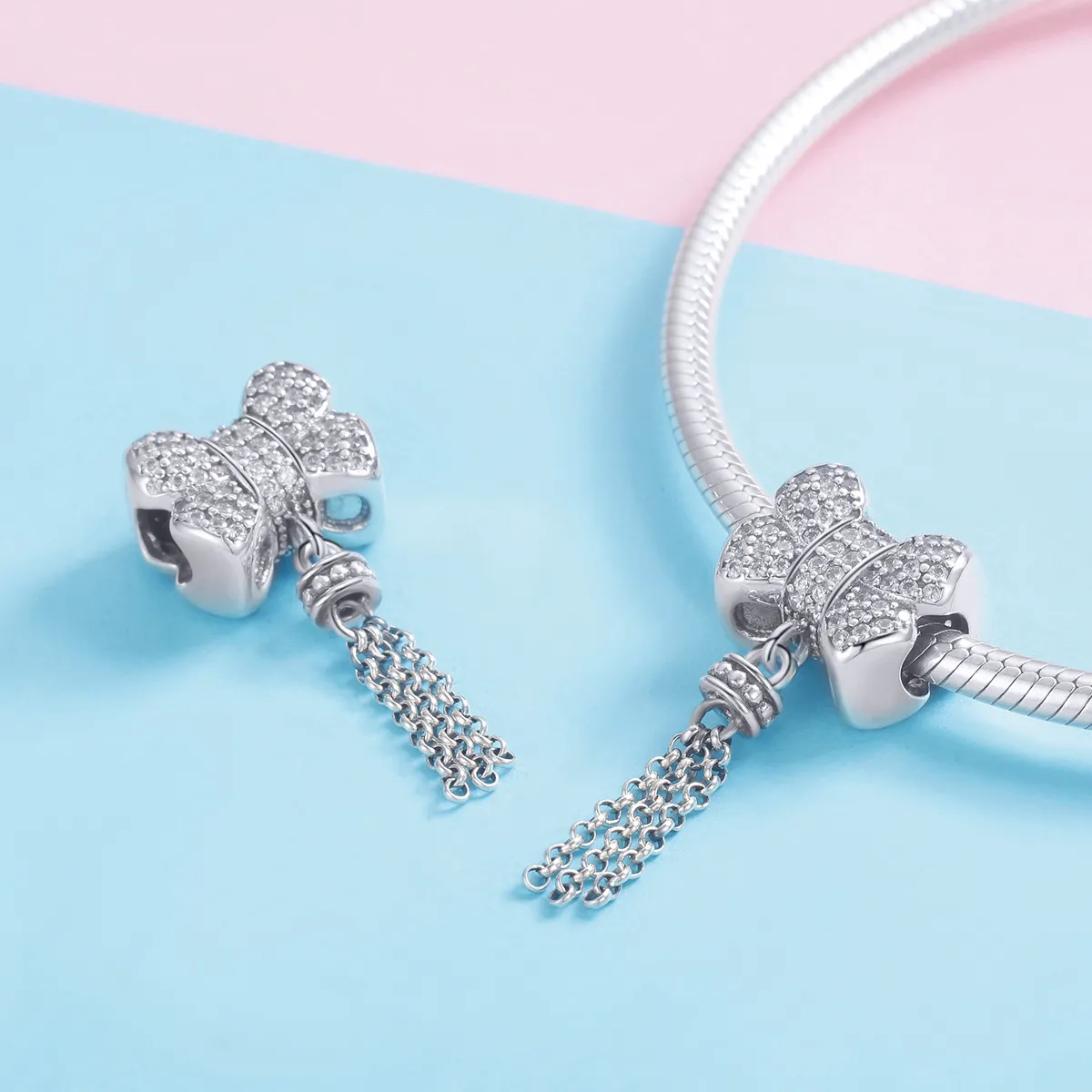 Pandora Style Silver Bowknot Dangle - SCC1016