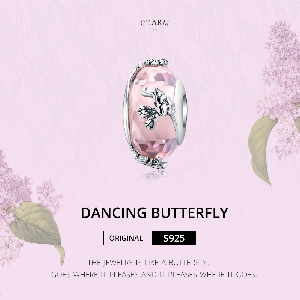 Pandora Style Silver Butterfly Murano Glass Charm - SCC1285
