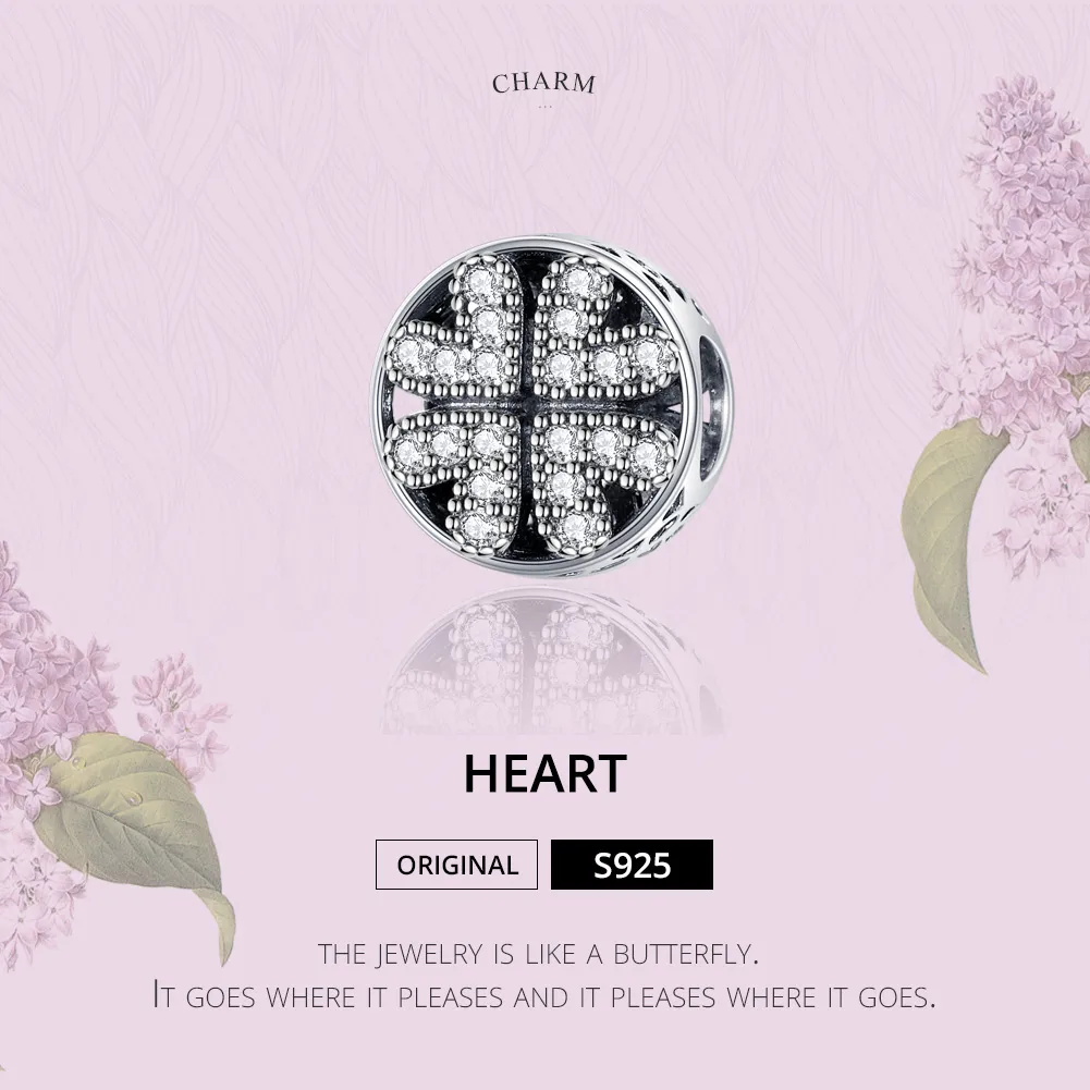 Pandora Style Silver Clover Heart Charm - SCC1185