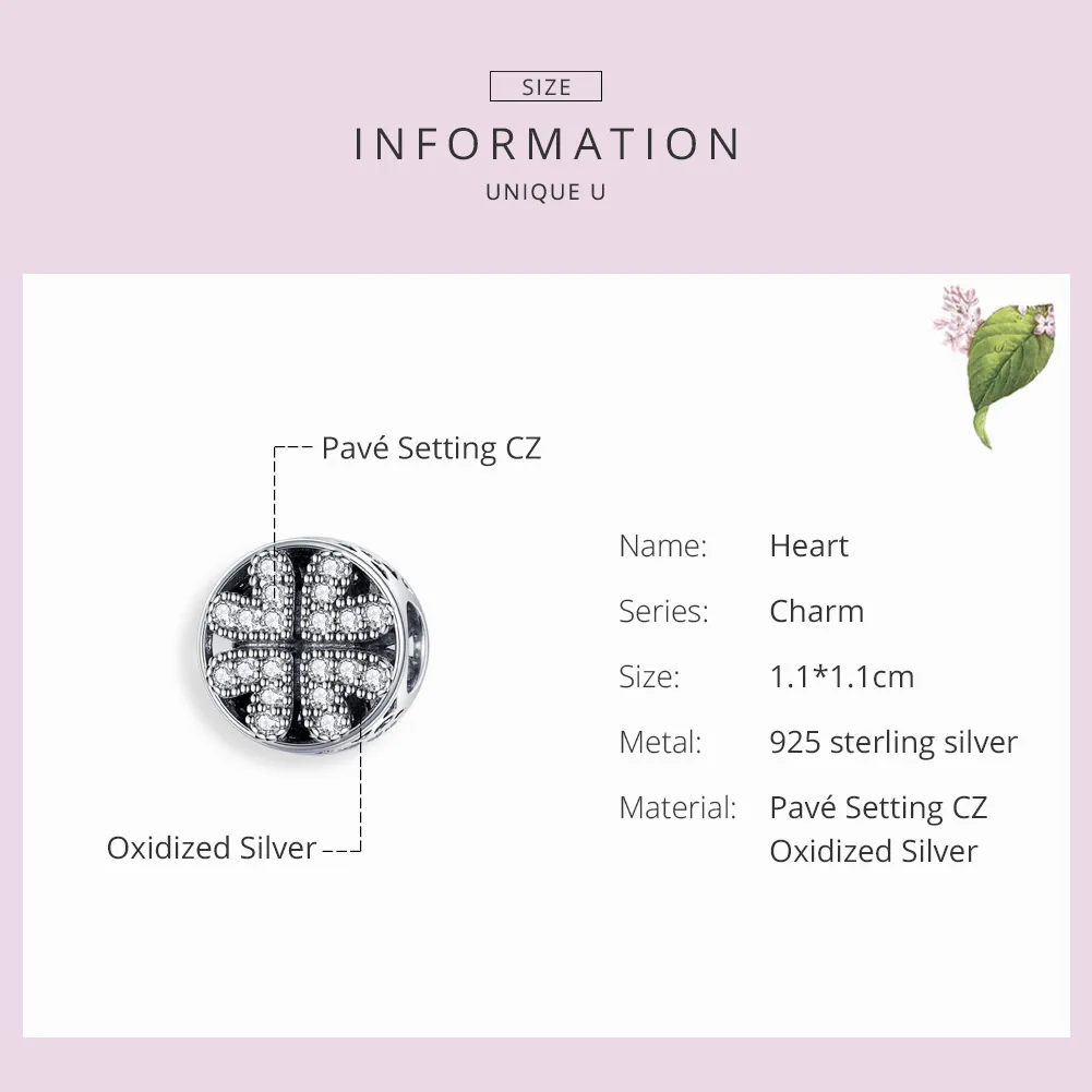 Pandora Style Silver Clover Heart Charm - SCC1185