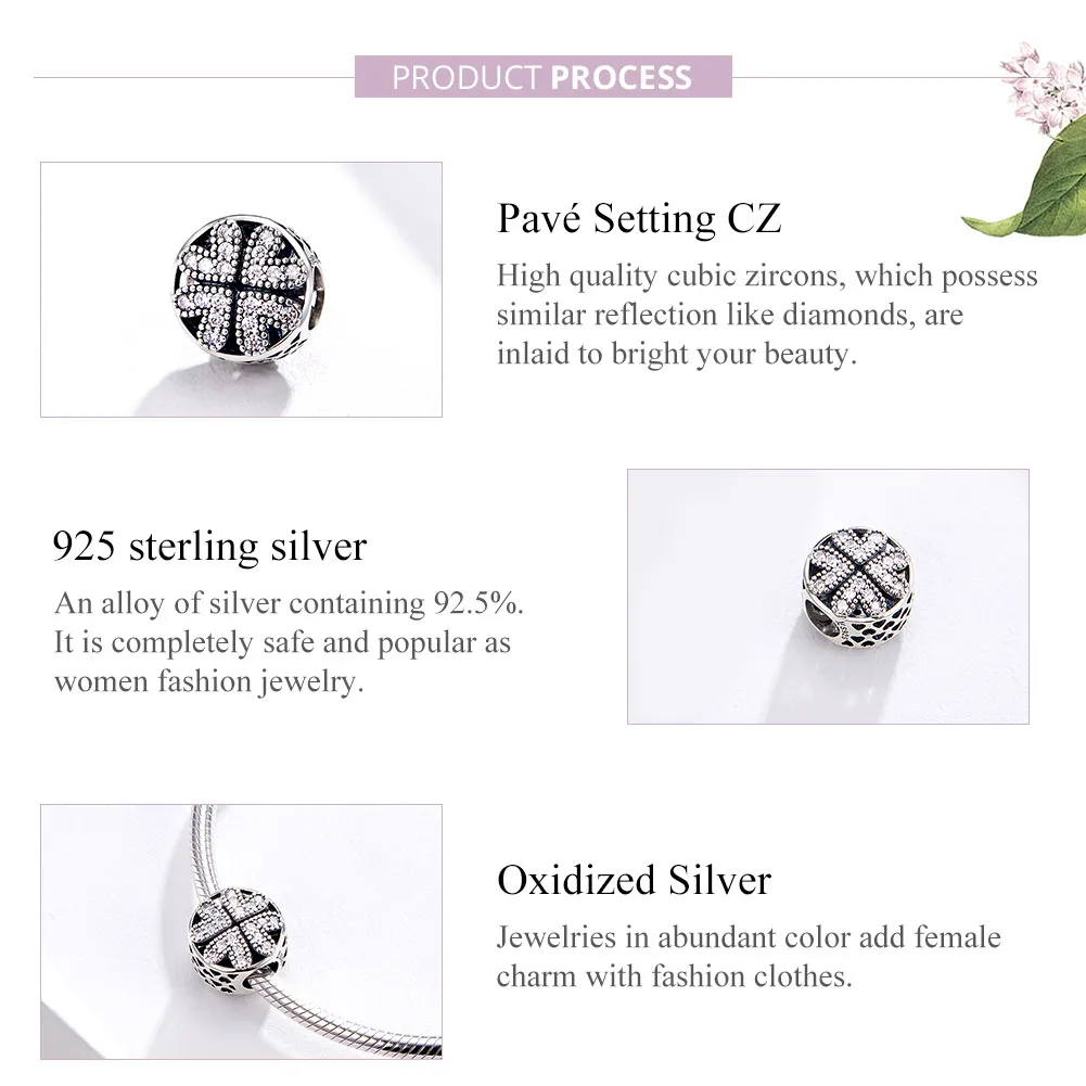 Pandora Style Silver Clover Heart Charm - SCC1185