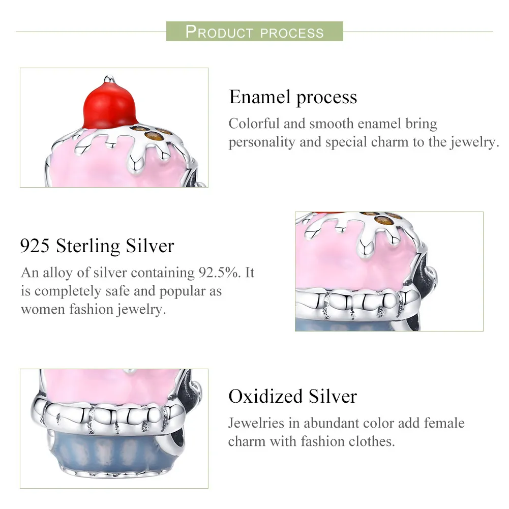 Pandora Style Silver Cup Cake Charm - SCC1084