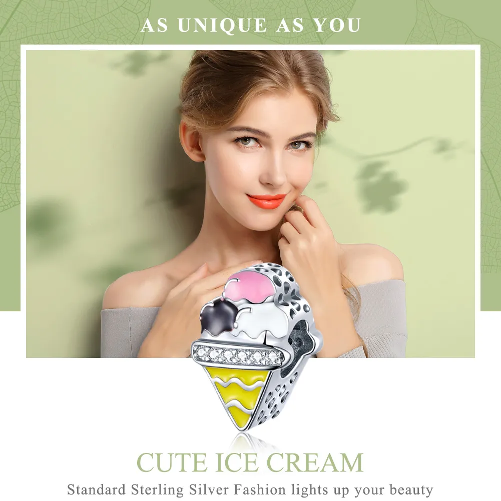 Pandora Style Silver Cute Ice Cream Charm - SCC1129