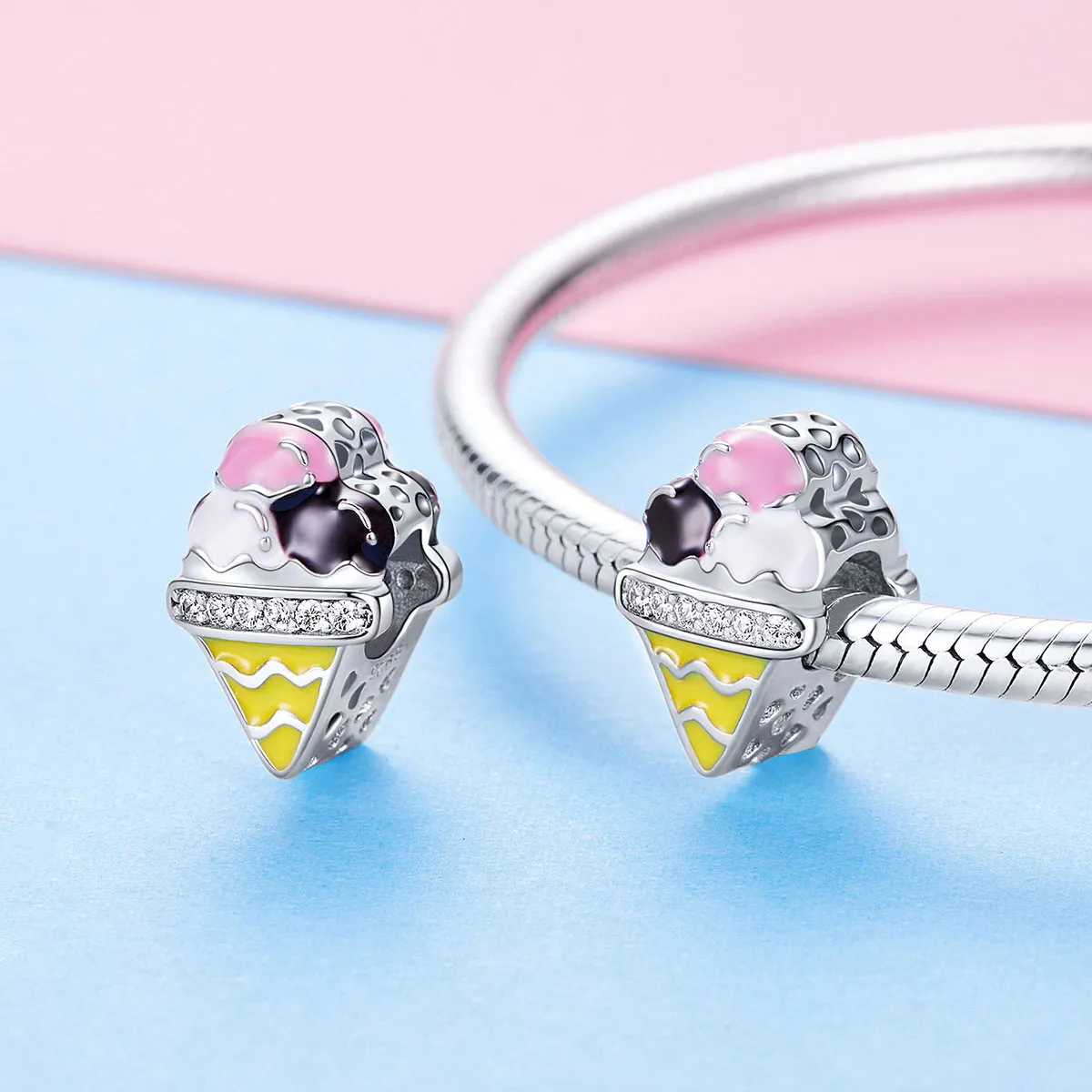 Pandora Style Silver Cute Ice Cream Charm - SCC1129