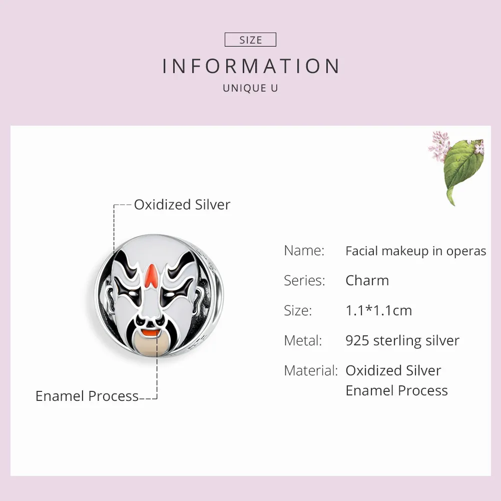 Pandora Style Silver Facial Makeup In Beijing Operas Charm - SCC1193