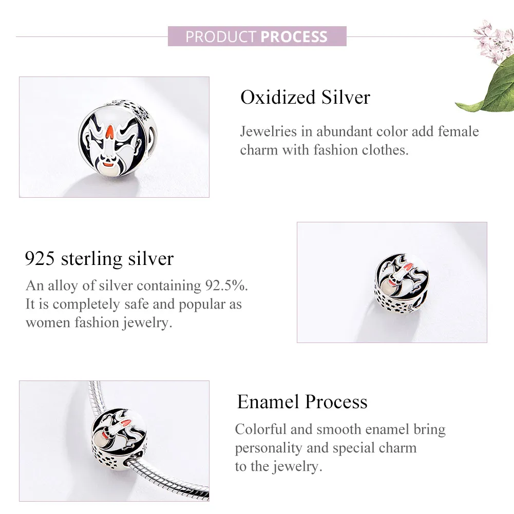 Pandora Style Silver Facial Makeup In Beijing Operas Charm - SCC1193