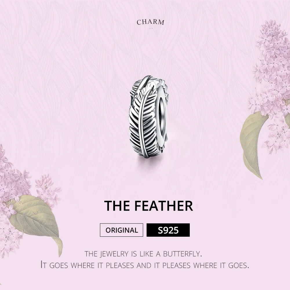 Pandora Style Silver Feather Spacer - SCC1236