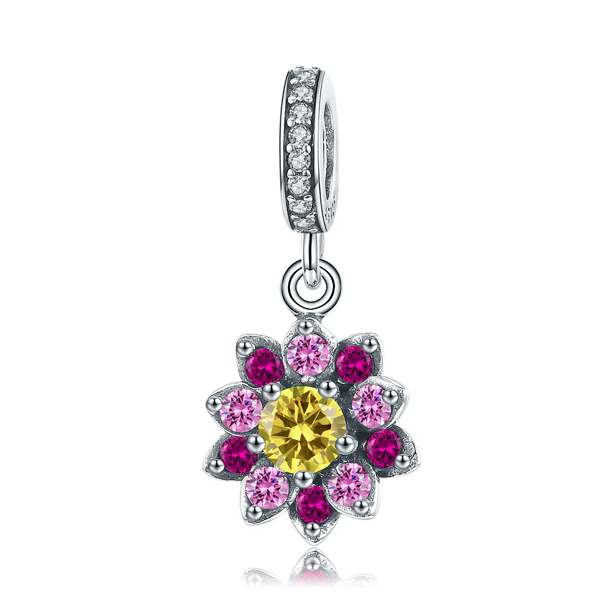 Pandora Style Silver Flower Colors Dangle - SCC1009