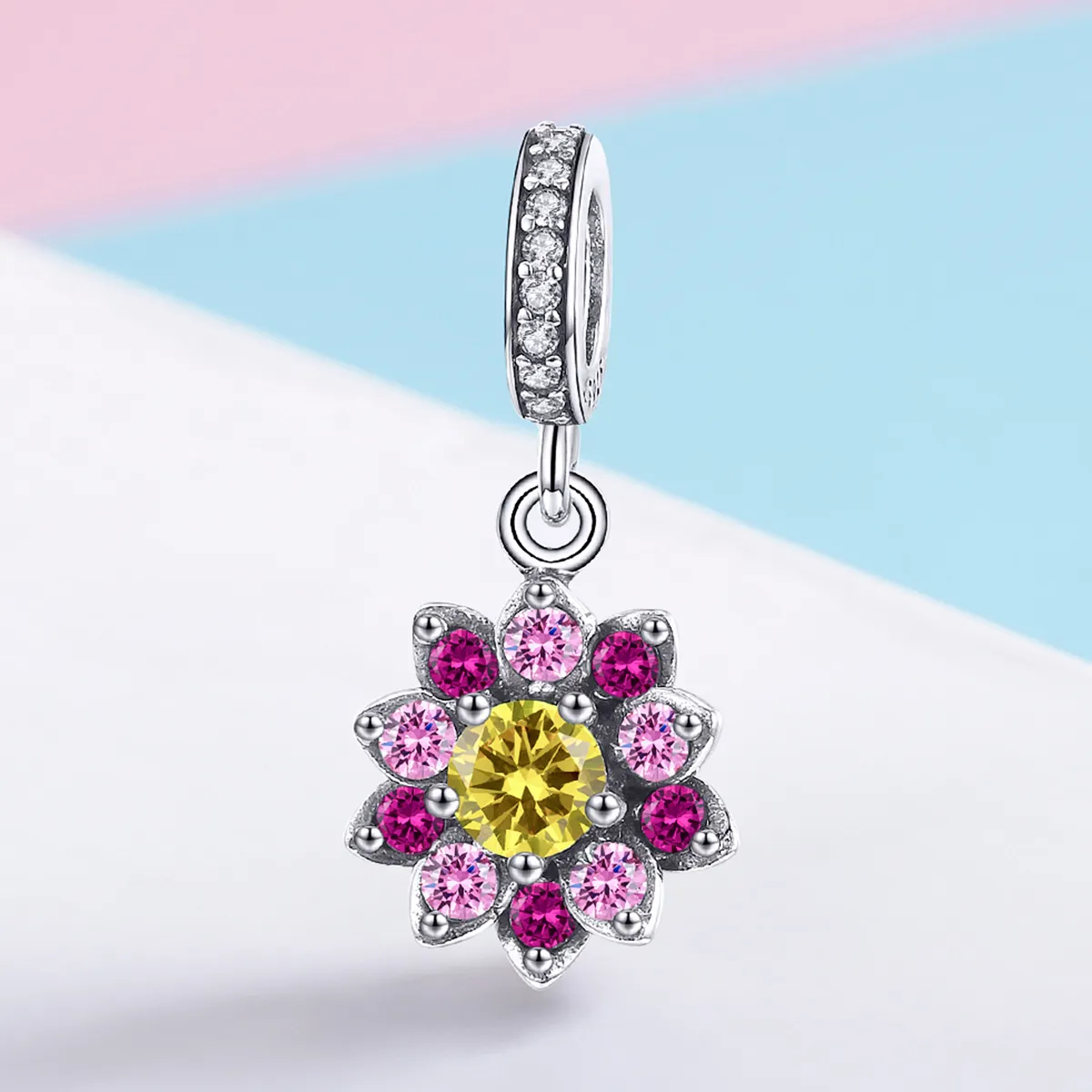 Pandora Style Silver Flower Colors Dangle - SCC1009