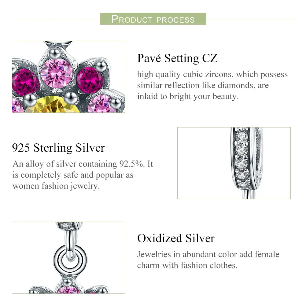 Pandora Style Silver Flower Colors Dangle - SCC1009