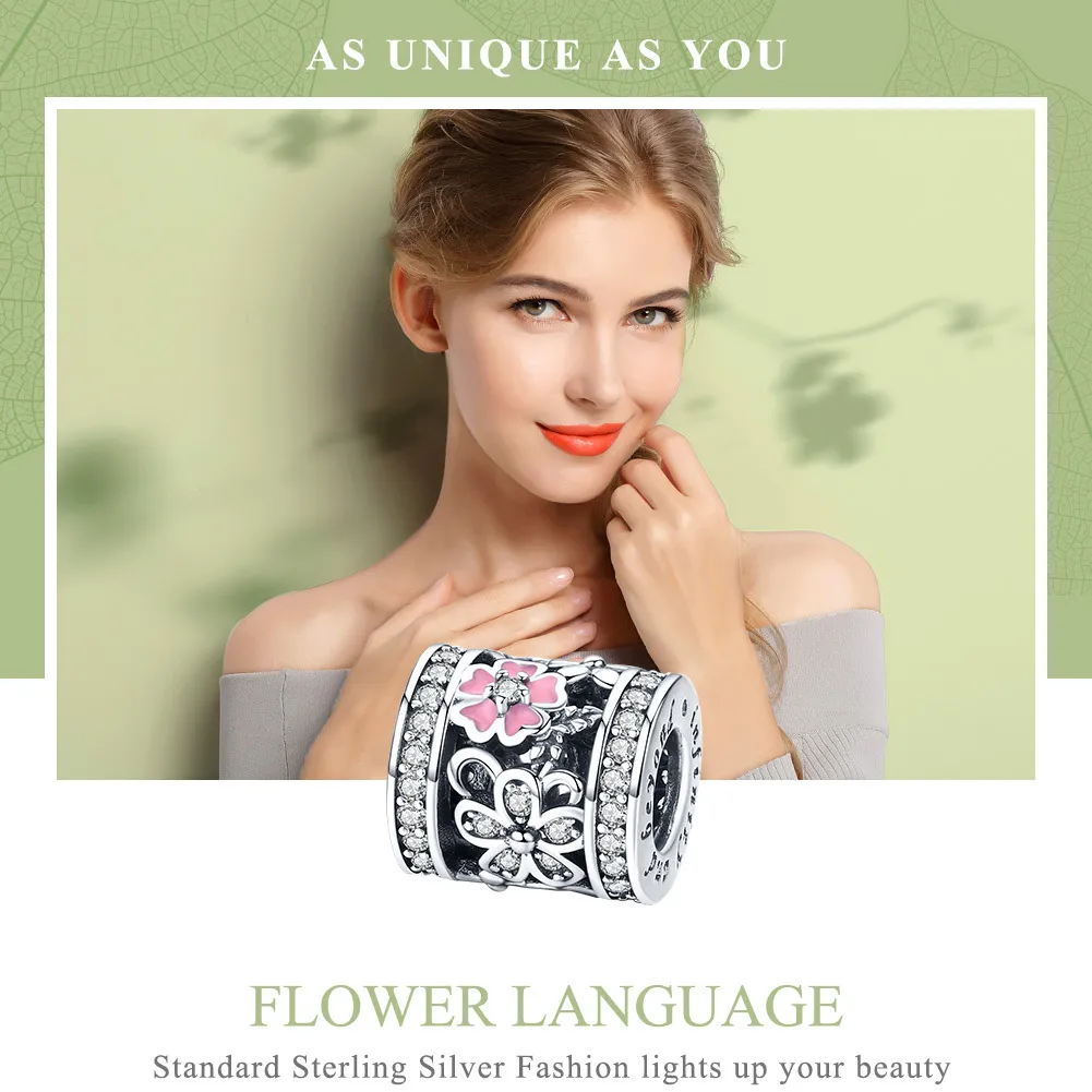Pandora Style Silver Flower Language Charm - SCC1079