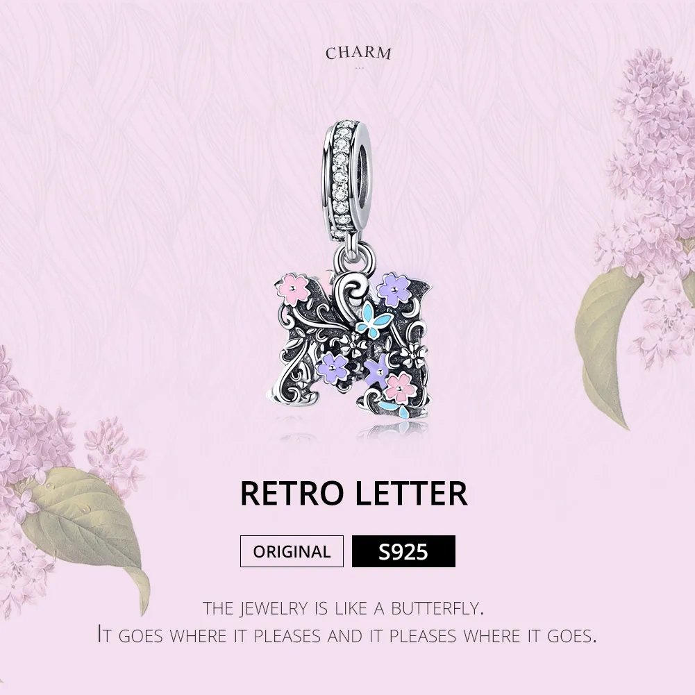 Pandora Style Silver Flower Letter M Dangle - SCC1274