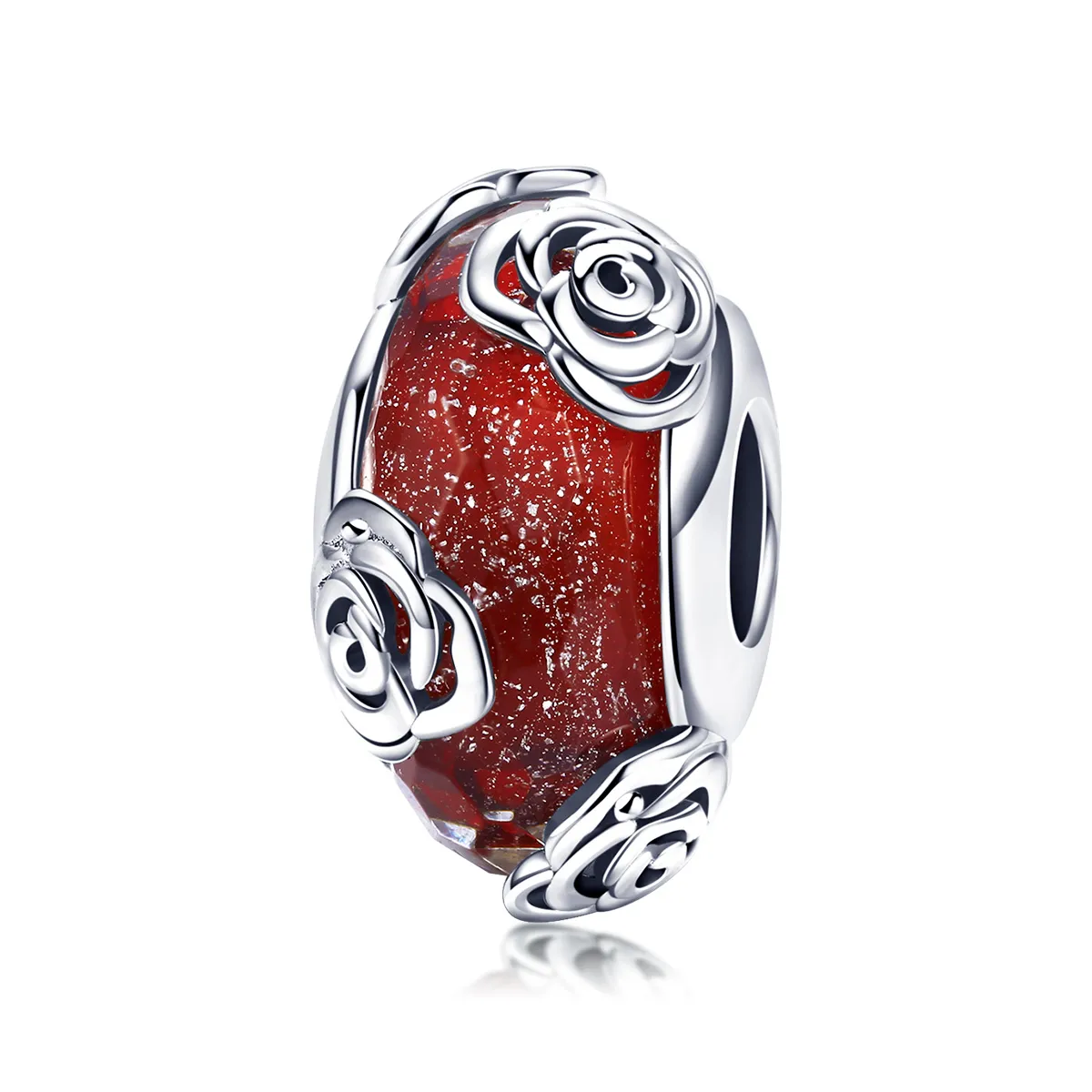 Pandora Style Silver Fragrant Rose Glass Murano Charm - SCC1030