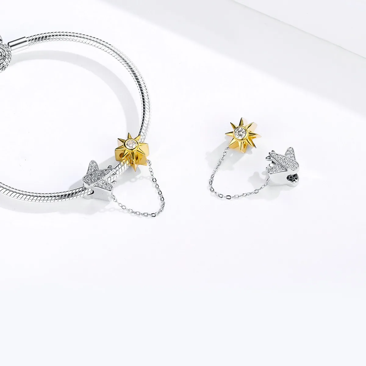 Pandora Style Silver & Gold-Plated Fly In The Starry Night Safety Chain - SCC1243