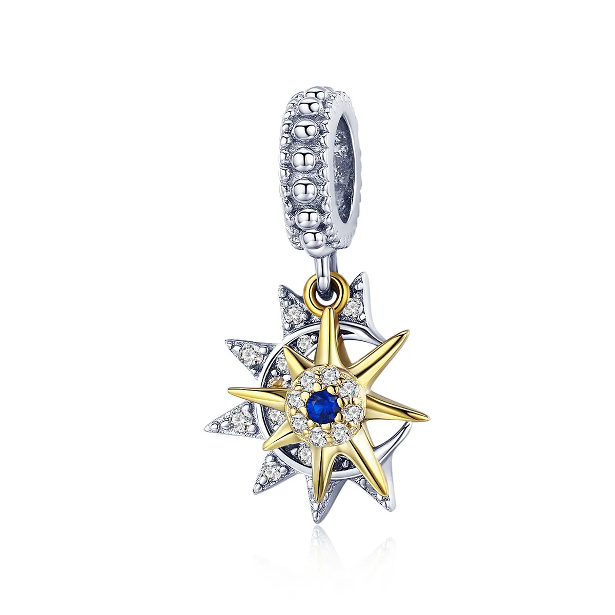 Pandora Style Silver & Gold-Plated Pavé Sun Meet Moon Dangle - SCC1135