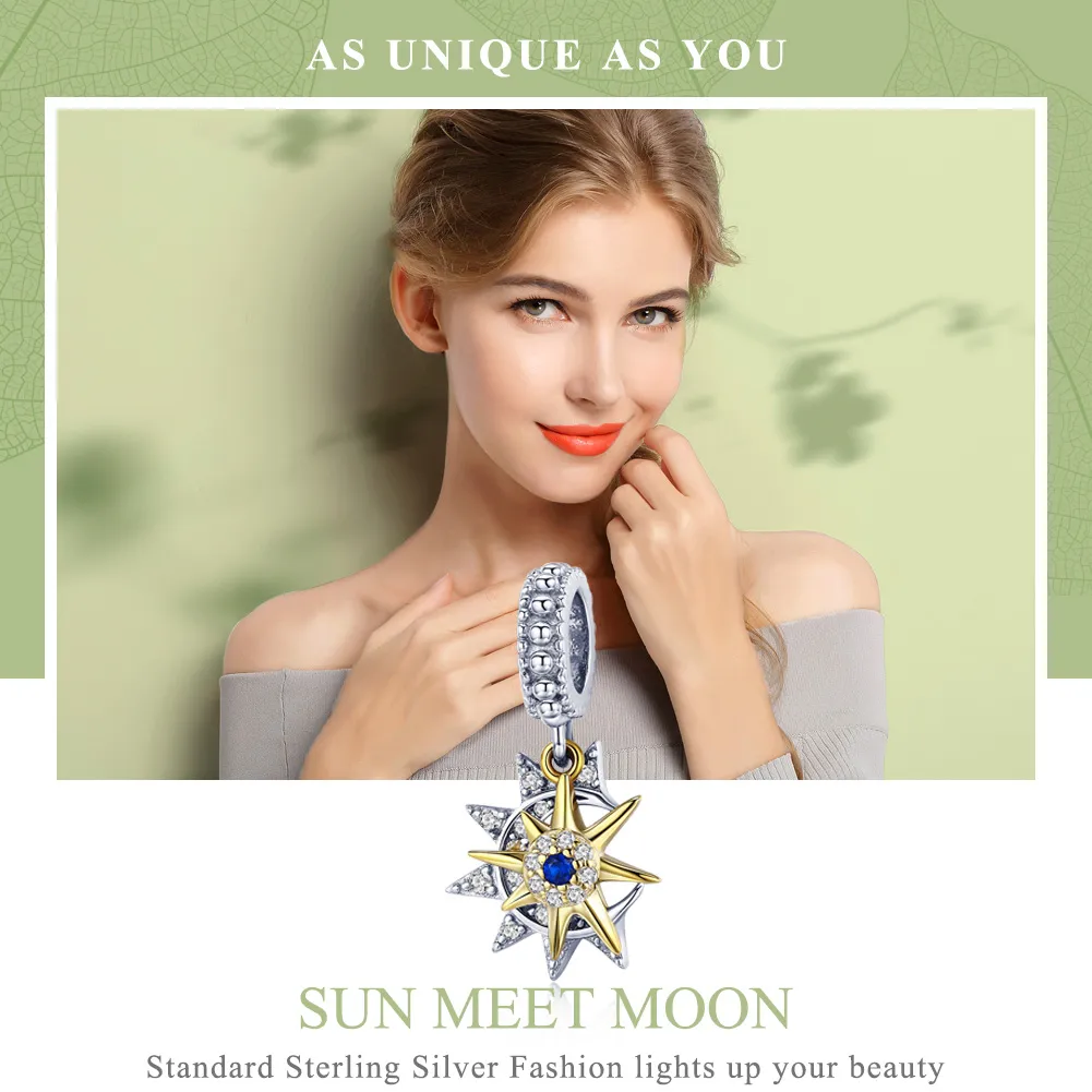 Pandora Style Silver & Gold-Plated Pavé Sun Meet Moon Dangle - SCC1135
