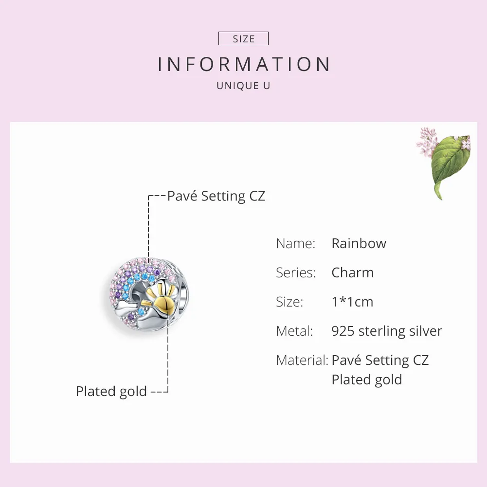 Pandora Style Silver & Gold-Plated Rainbow & Sun Charm - SCC1255