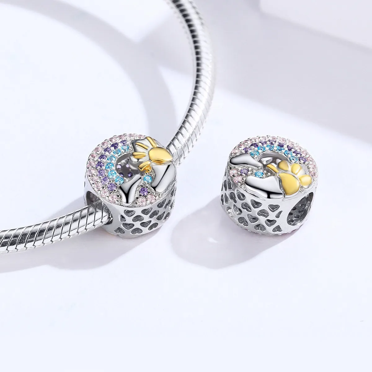 Pandora Style Silver & Gold-Plated Rainbow & Sun Charm - SCC1255