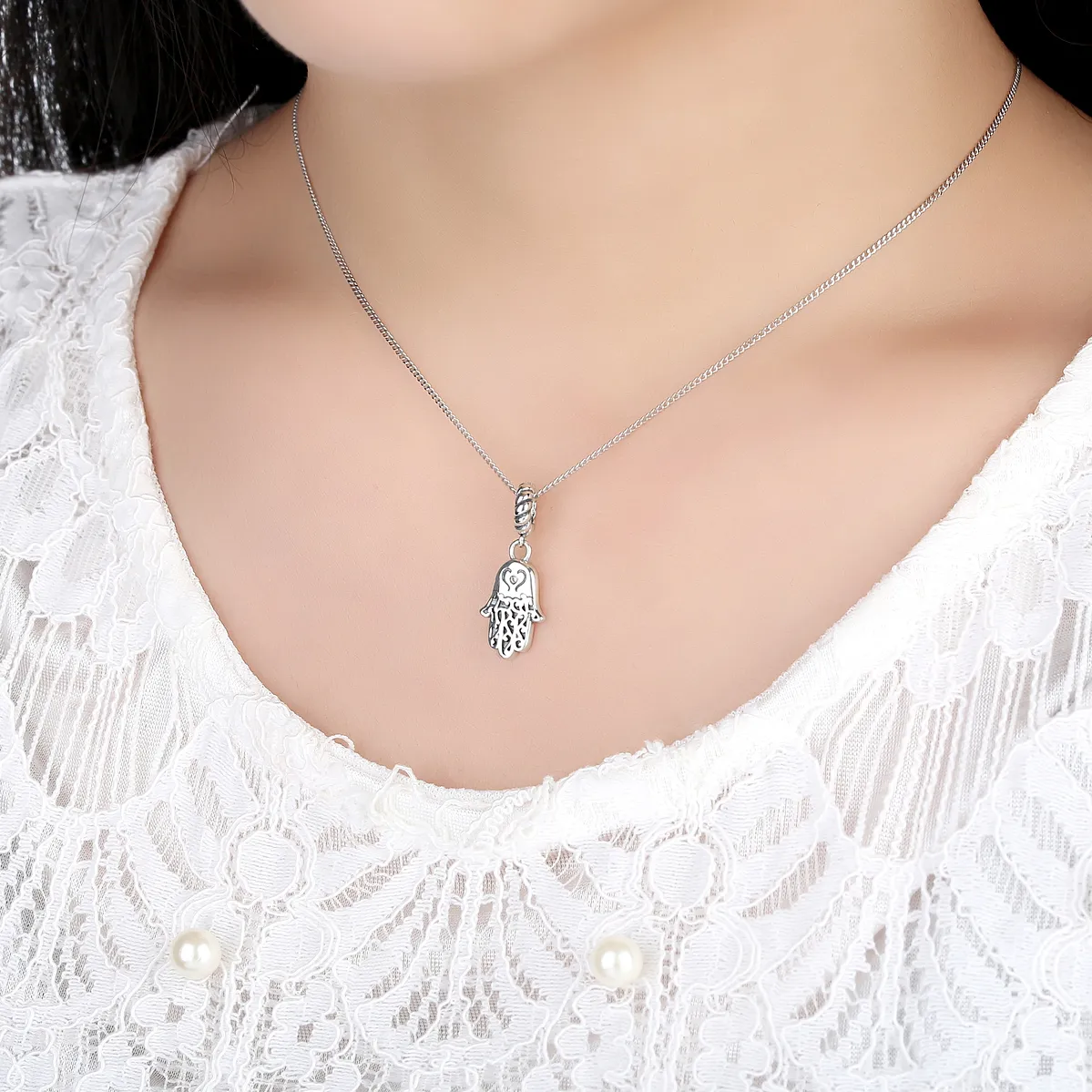Pandora Style Silver Hamsa Hand Dangle - SCC031